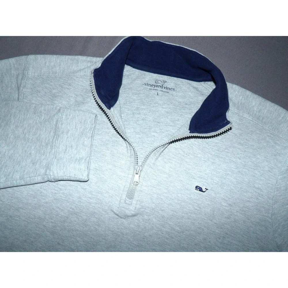 Vineyard Vines 100% Cotton Gray Knit Light Weight 1/4 Zip Sweater Men's Large